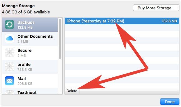 Select iOS backup which you want to delete and click on delete button