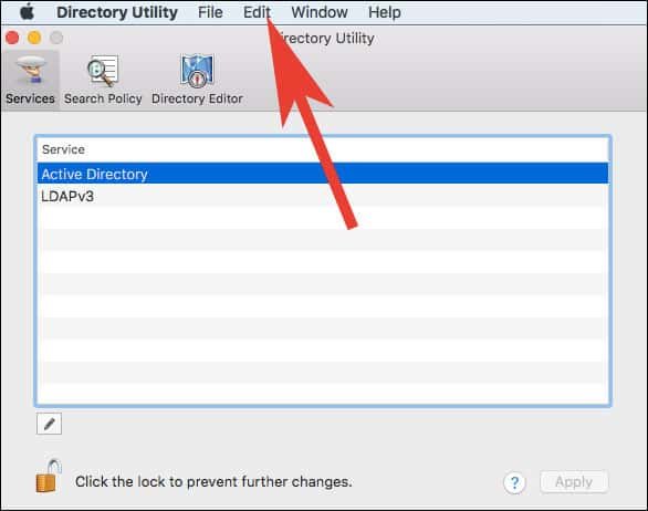 Click on Edit from Menu in Directory Utility