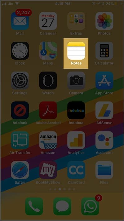 Open Notes App in iPhone and iPad