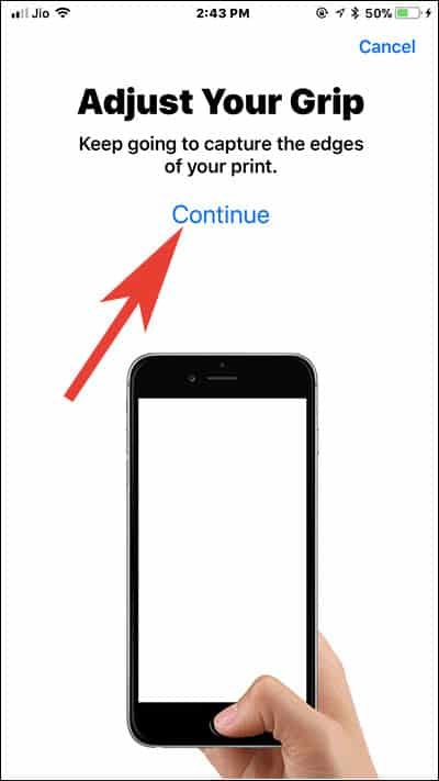 Adjust Your Grip and Start registering your print edges on iPhone