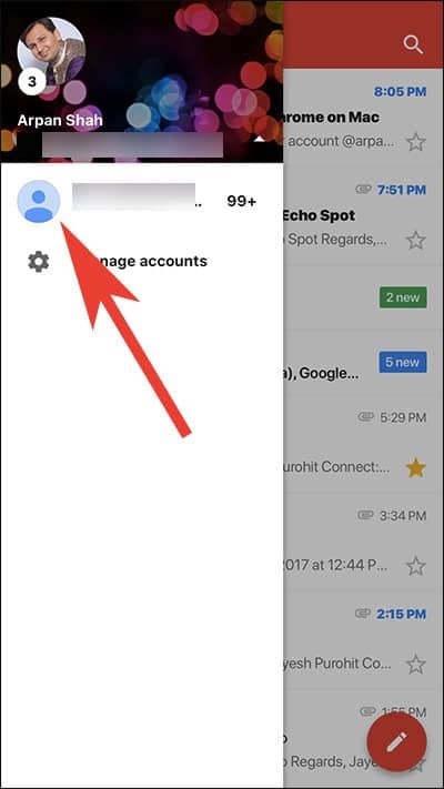 Choose third Party Email account you to switch and access in Gmail App on iPhone and iPad