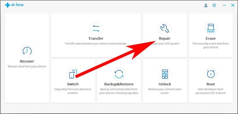 Click on Repair on Dr Fone Software