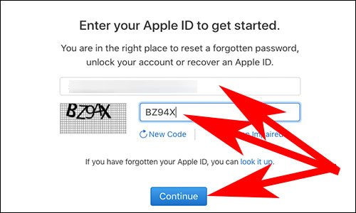 Enter Apple ID and Click on Continue