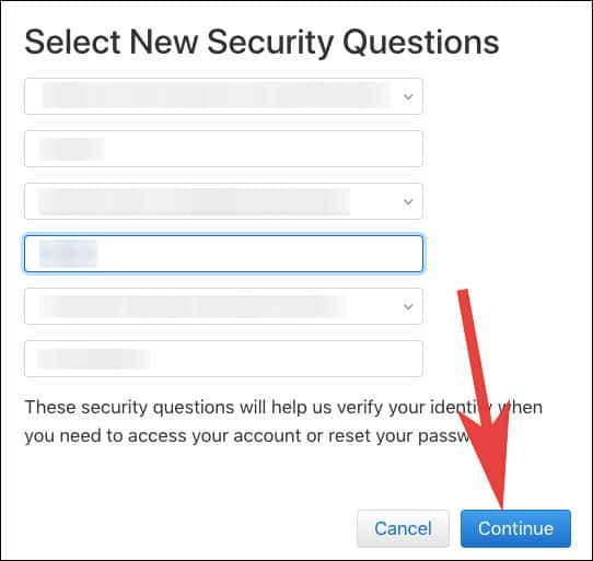 Enter New Security Question and Answer and Click on Continue