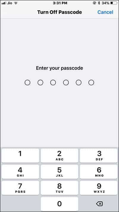 Enter Passcode on iPhone and iPad to remove Passcode on iPhone