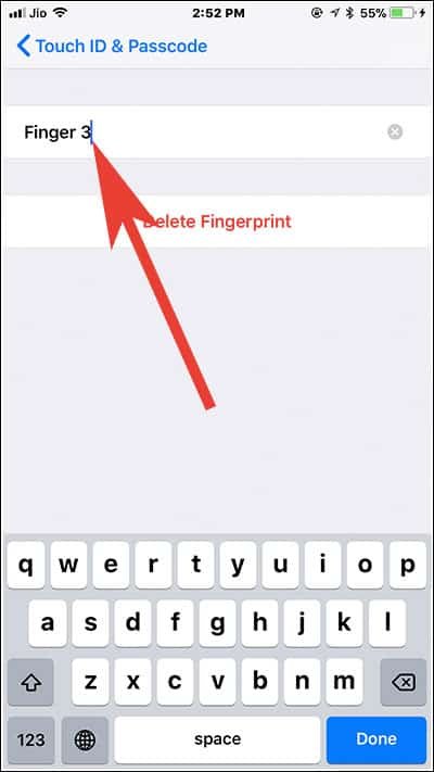 Enter the label name of finger number on iPhone