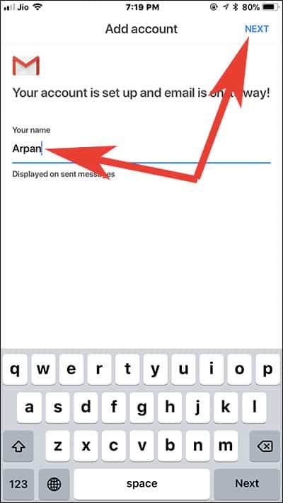 Enter your Name to be displayed in Sent Message in Gmail App on iPhone and iPad