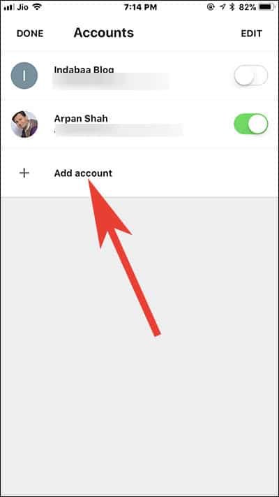 Tap on Add Account in Gmail App on iPhone and iPad