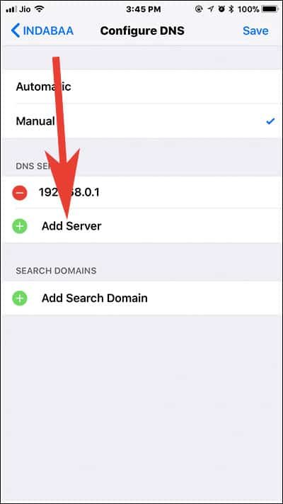 Tap on Add DNS Server on iPhone and iPad