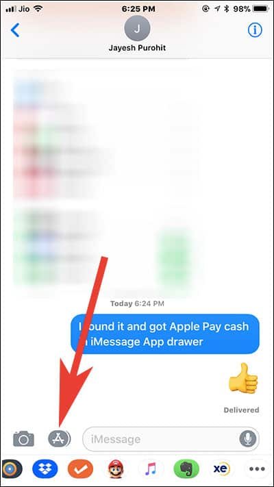 Tap on App Store icon in iMessage on iPhone