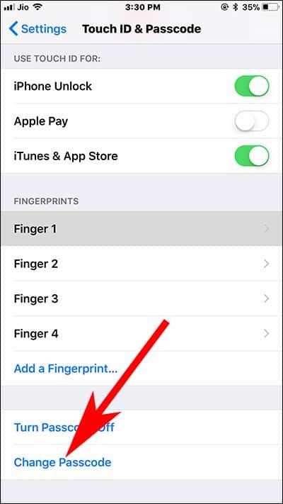 Tap on Change Passcode on iPhone and iPad