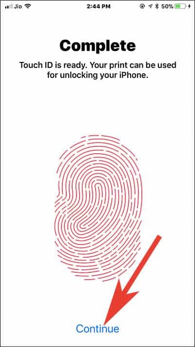 Tap on Continue and Use your Fingerprint to Unlock your iPhone