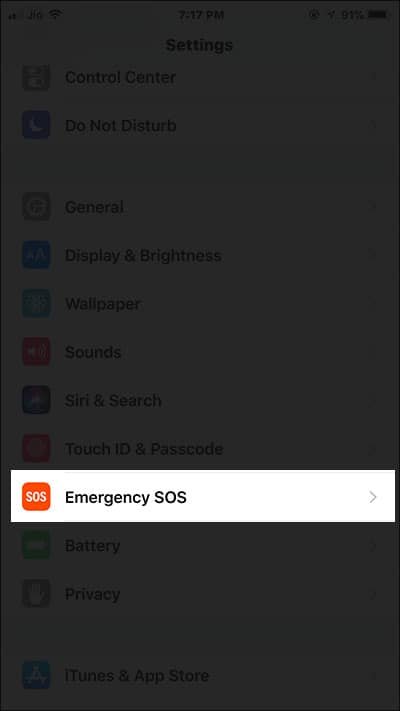 Tap on Emergency SOS on iPhone