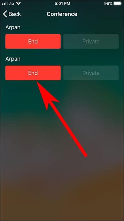 Tap on End to Remove Particular Person from Merge call on iPhone