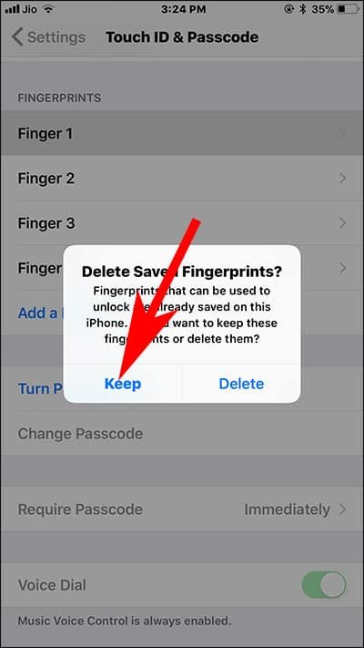 Tap on Keep if you have already set Touch ID or Face ID on iPhone