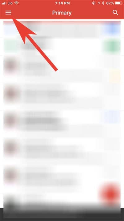 Tap on Menu button in Gmail App on iPhone and iPad