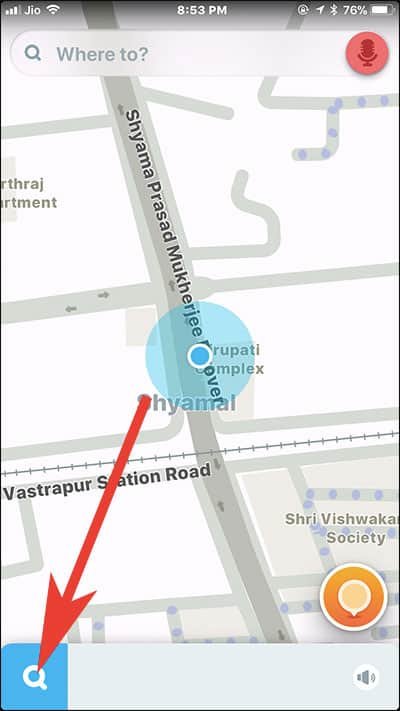 Tap on Search Icon in Waze App on iPhone