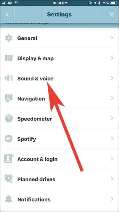 Tap on Sound and Voice in Waze on iPhone