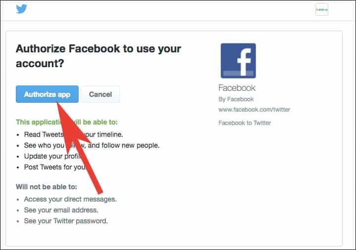 Allow Facebook to Access Twitter Information by click on Authorize button