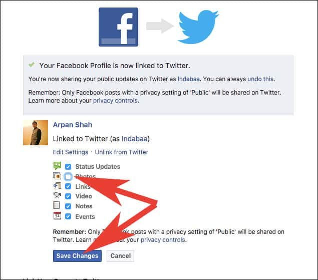 Change Sharing Settings for Twitter in Facebook