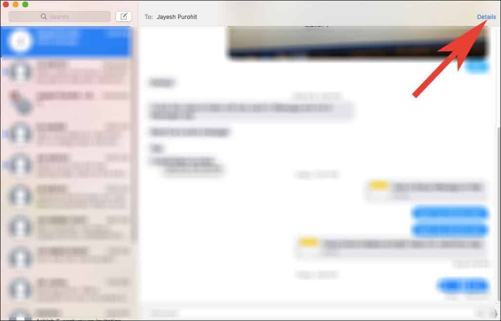 Click on Detail in Message App on Mac