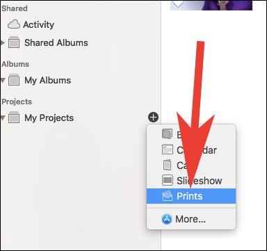 Click on Prints in Photos App on Mac