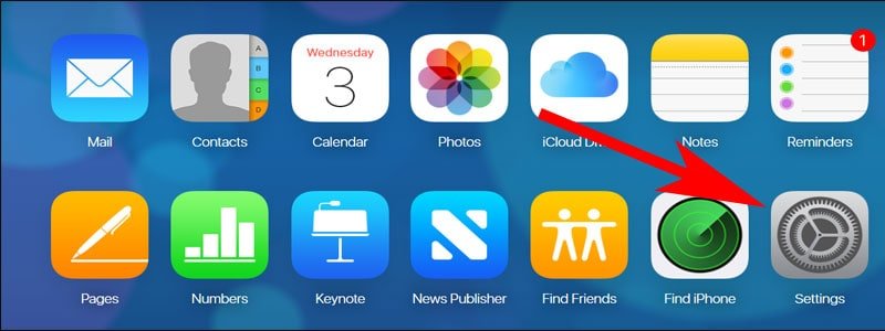 Click on Settings in iCloud.com
