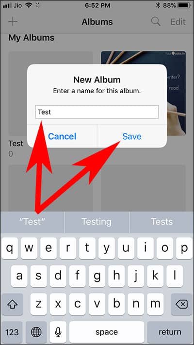 Enter Album Name in iPhone Photos App