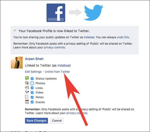 Revoke Twitter Access from Facebook