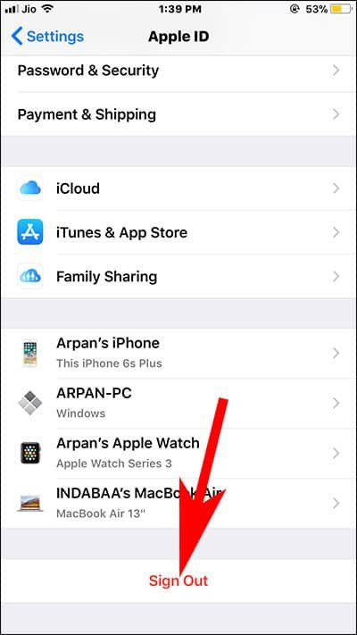 Sign out from Apple ID on iPhone