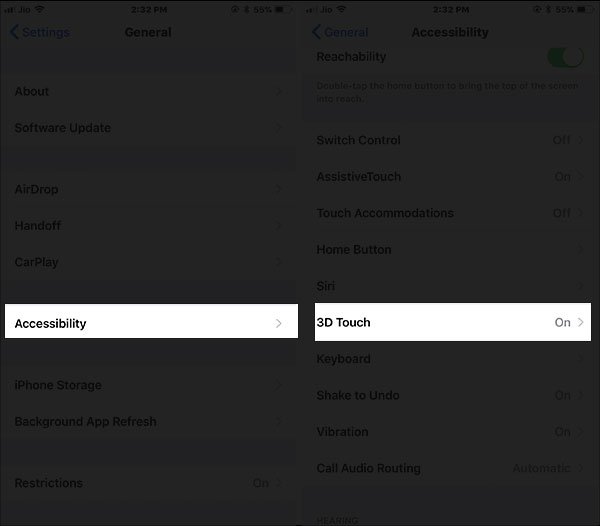 Tap on Accessibility and tap on 3d touch on iPhone