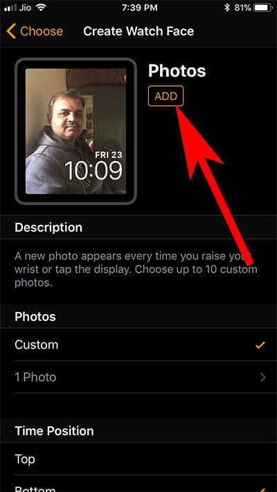 Tap on Add to Set Any Photo as App Watch Face