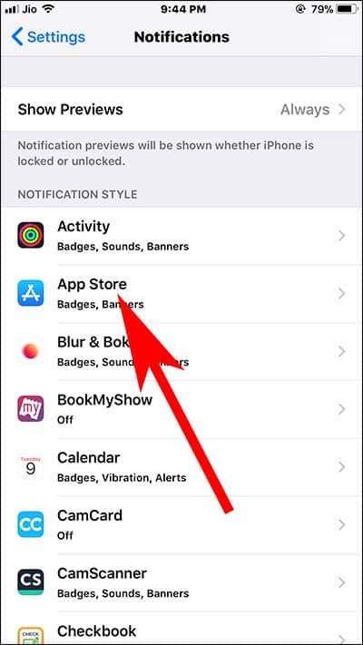 Tap on App Store in Notification on iPhone