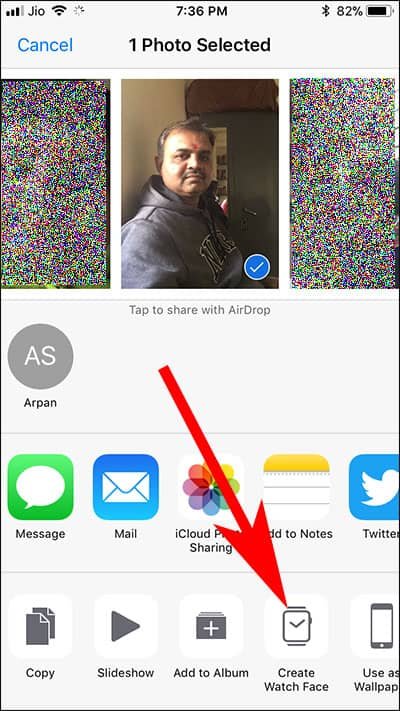 Tap on Create Watch Face from Photos App in iPhone