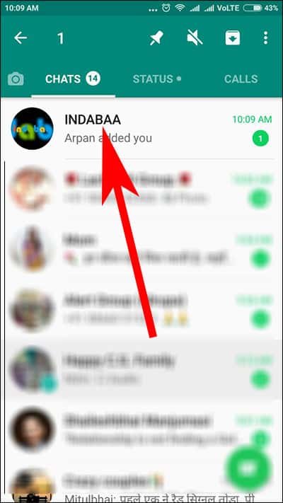 Tap on Group Name or Person Name in WhatsApp on Android