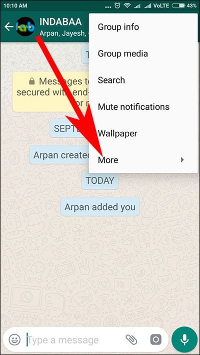 Tap on More in WhatsApp on Android