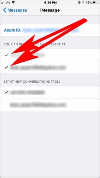 Tap on Phone Number and Email ID in Message Settings on iPhone