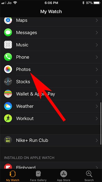 Tap on Photos App in Watch App on iPhone