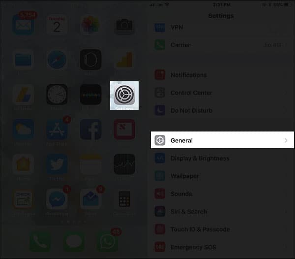 Tap on Settings and Go to General in iPhone