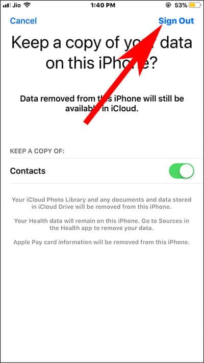 Tap on Sign out from Apple ID on iPhone