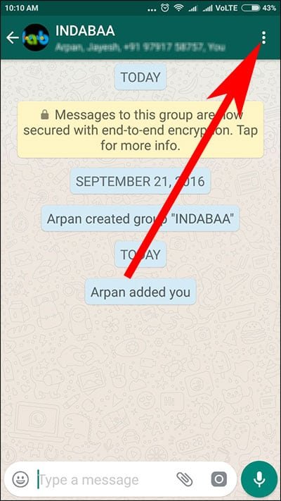 Tap on three horizontal dots in WhatsApp