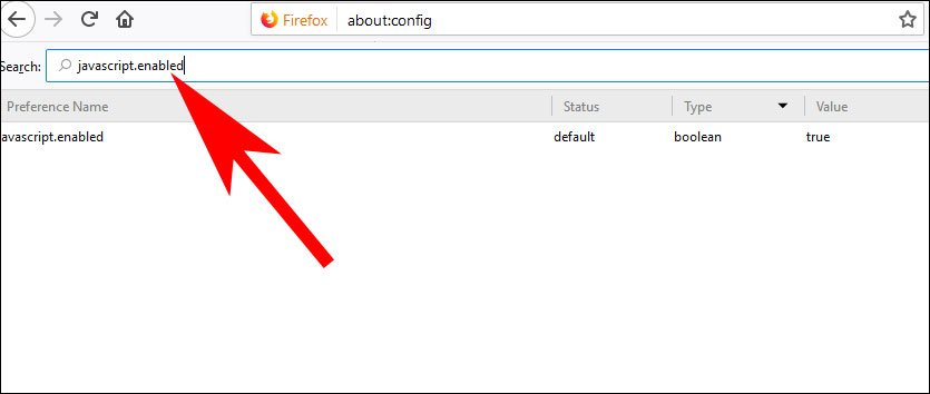 Enter Javascript.enabled in Firefox on Mac or Windows PC