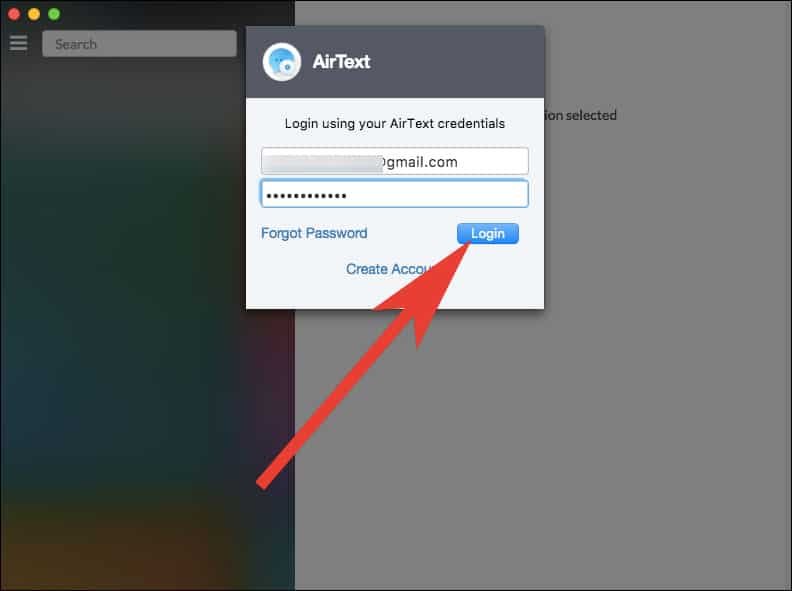 Login in AirText App on Mac or Window PC