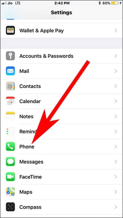 Tap on Phone App in iPhone Settings