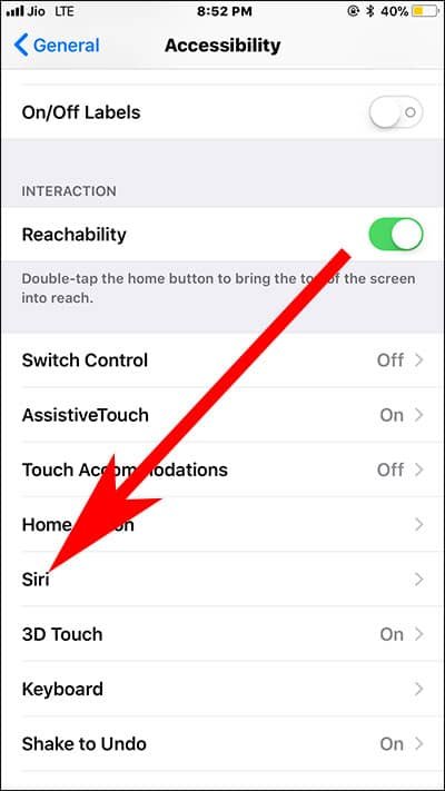 Tap on Siri on iPhone