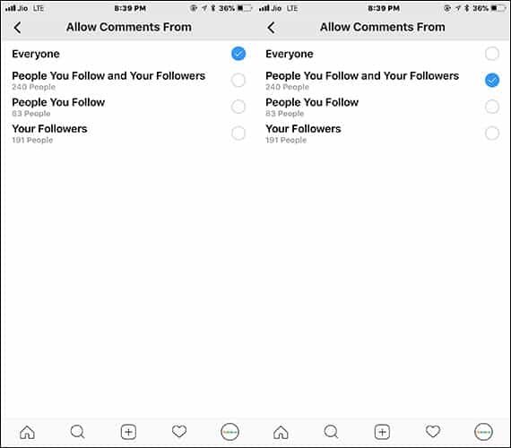 Allow Instagram Comments from People you Follow and Your Followers only