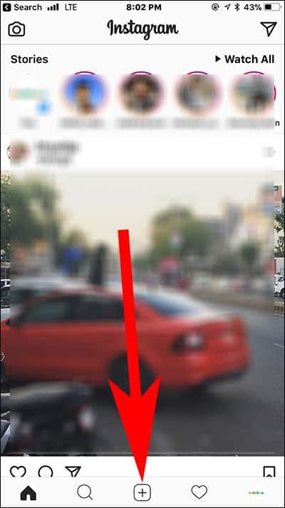 Tap on Plus Icon in Instagram on iPhone and Android