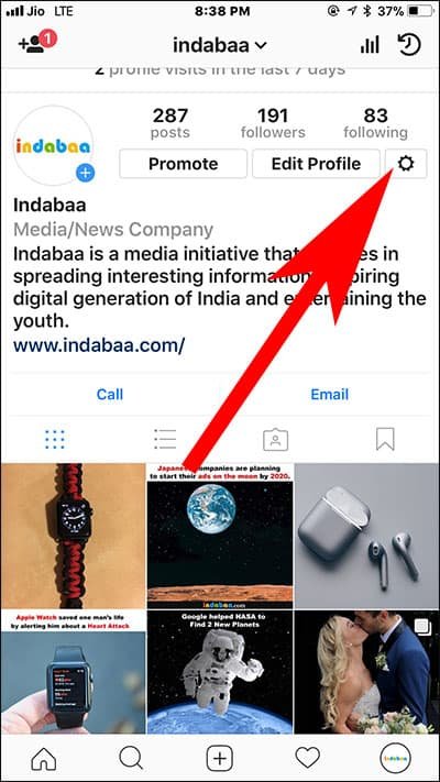 Tap on Settings in Instagram on iPhone and Android
