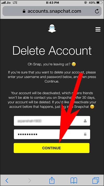 Enter Snapchat Account Login Details