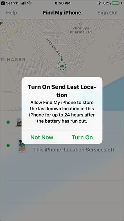 Send Last Location from Find iPhone App